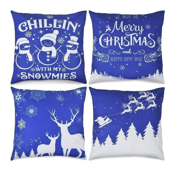 Hopene Plush Christmas Throw Pillow Covers Set of 4 Fleece Reindeer Santa 18x18 - Picture 5 of 6